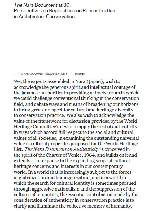 The Nara Document at 30: Perspectives on Replication and Reconstruction in Architecture Conservation